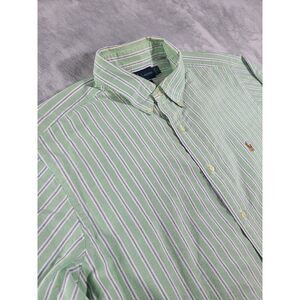 Ralph Lauren Shirt Mens 17- 32/33 Green Striped Classic Fit Flesh Pony Vintage